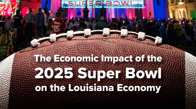 Football with The Economic Impact of the 2025 Super Bowl on the Louisiana Economy written on it