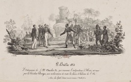 Archival drawing of Haitian President Jean-Pierre Boyer receiving Charles X’s decree recognizing Haitian independence on July 11, 1825, Bibliotheque Nationale de France.
