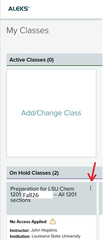 an image showing the website and how the my classes section should look